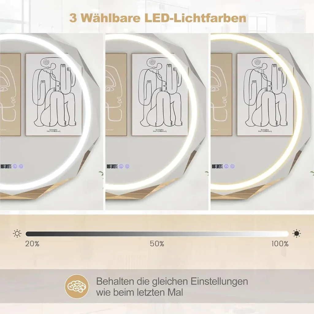 Miroir de salle de bain LED à intensité variable idéal pour maquillage