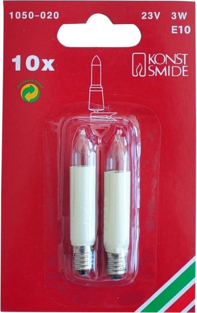 Konstsmide 1050-020 Ersatzbirne, 2er-Blister, klar, 23V, 3W, E10 Schraubgewinde