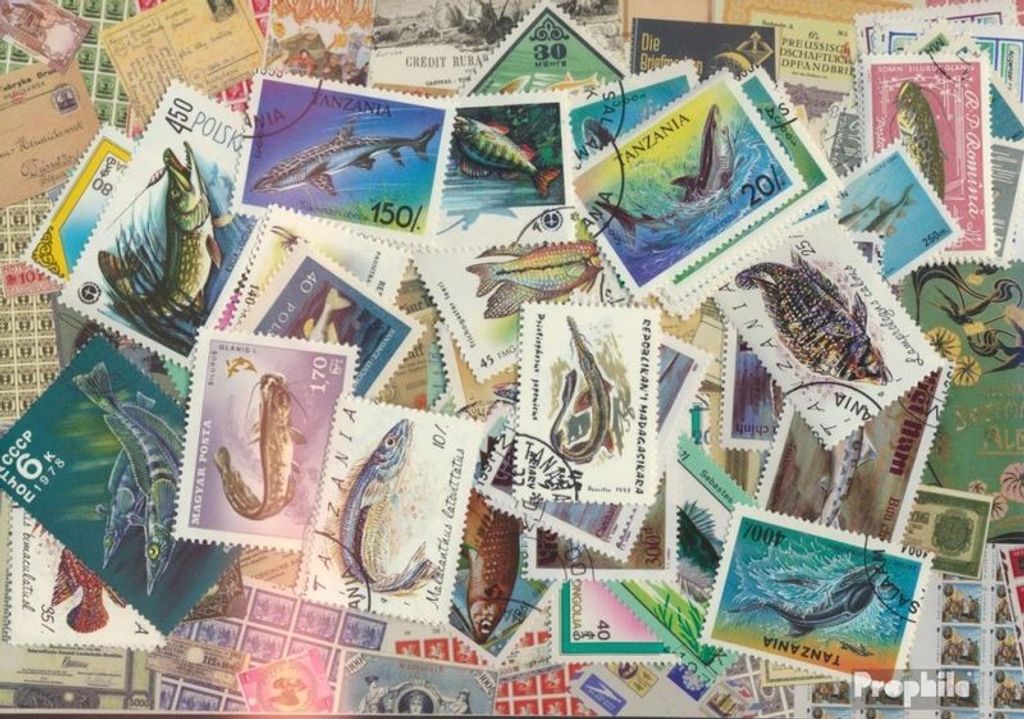 Briefmarken Motive 50 verschiedene Raubfische Marken