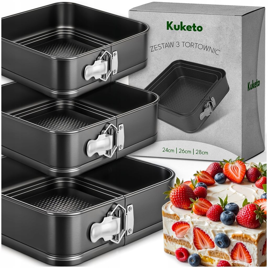 Kuketo | Zestaw 3x Kwadratowe tortownice - Ø 24/26/28 cm - Zdjęcie produktu 