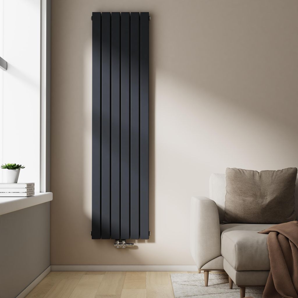 EMKE Heizkörper Vertikal Design Paneelheizkörper 1800x460mm Anthrazit Doppellagig flach Mittelanschluss Heizung, 1624W ohne Heizstab