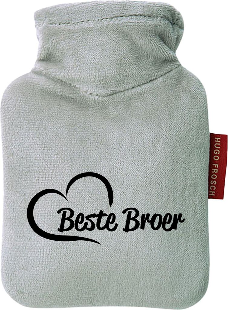 Huuraa Mini-Wärmflasche Beste Broer Hart 0,2 Liter Grey Mini Veloursbezug Taschenwärmer Geschenkidee