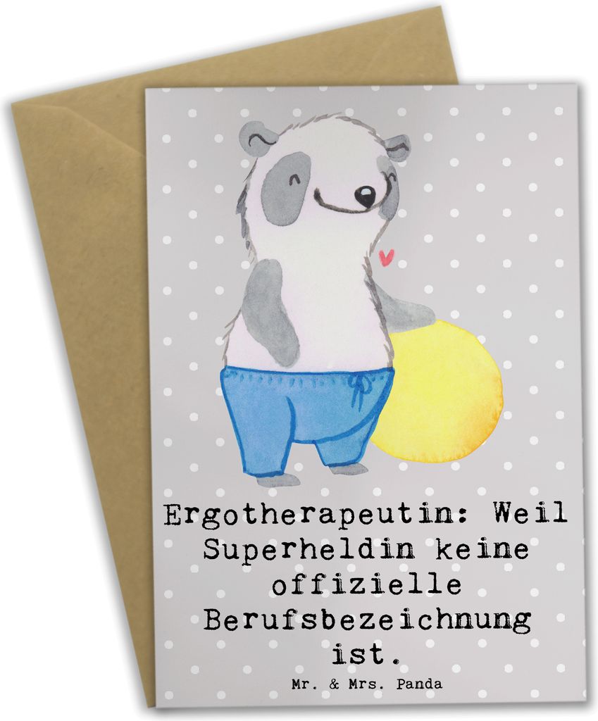 Mr. & Mrs. Panda Glückwunschkarte Ergotherapeutin Superheldin - Grau Pastell - Geschenk, Unterstützung, valentinstagskarte, Klappkarte, Berufe, d...