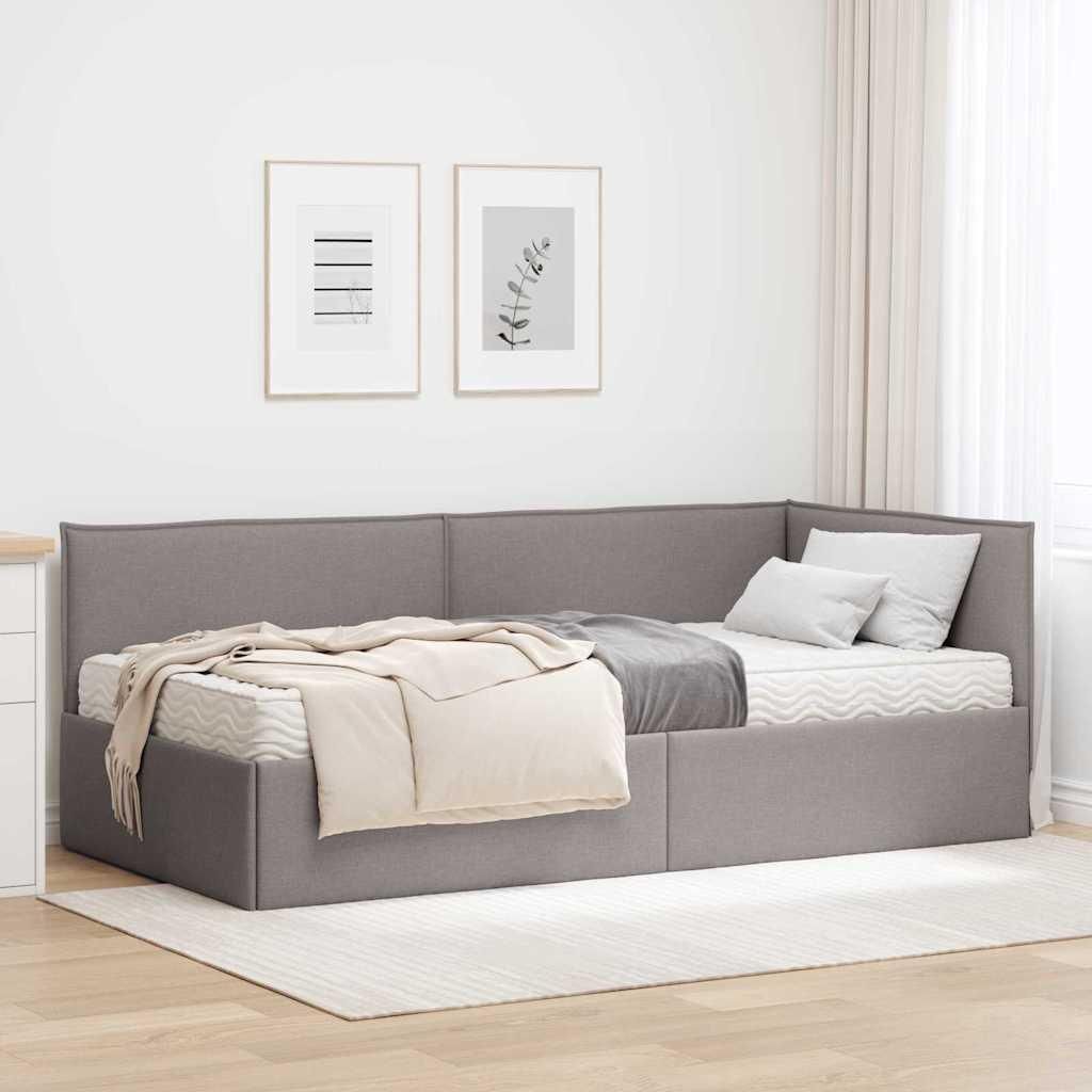 "Schlussverkauf" EckBettgestell - für 1 Person - mit Matratze - mit Kopfteil - 2 pcs - Taupe Samt C981