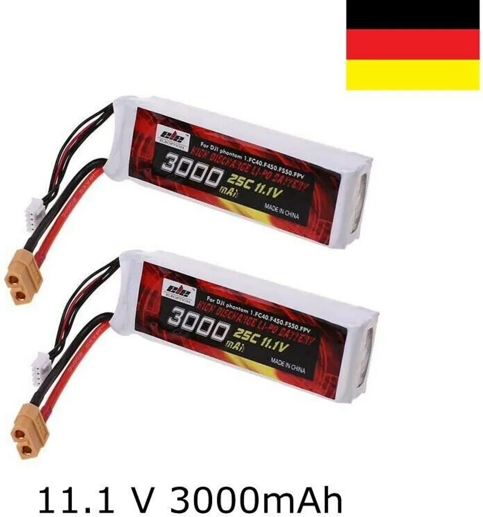 Pack de 2 batteries de rechange 3000mAh 11.1V LiPo avec connecteur XT-60