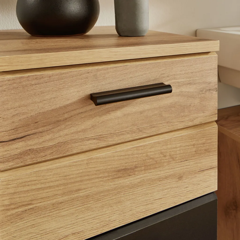 Meuble sous vasque 60cm Chêne Artisan et Noir mat - Modèle Riom