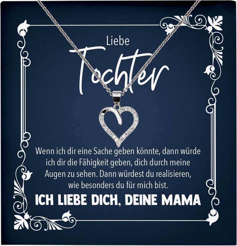 22Feels Unsere Tochter Geschenk Herz Halskette mit Karte Mädchen Frauen Geburtstag Weihnachten Firmung Konfirmation etc. (Damen Mädchen Silber 92...