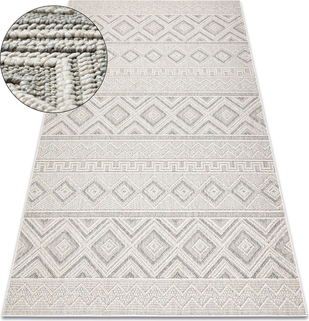 Teppich JERSEY 19234 grau - Rauten, Struktur, Schleife BOHO beige 240x330 cm