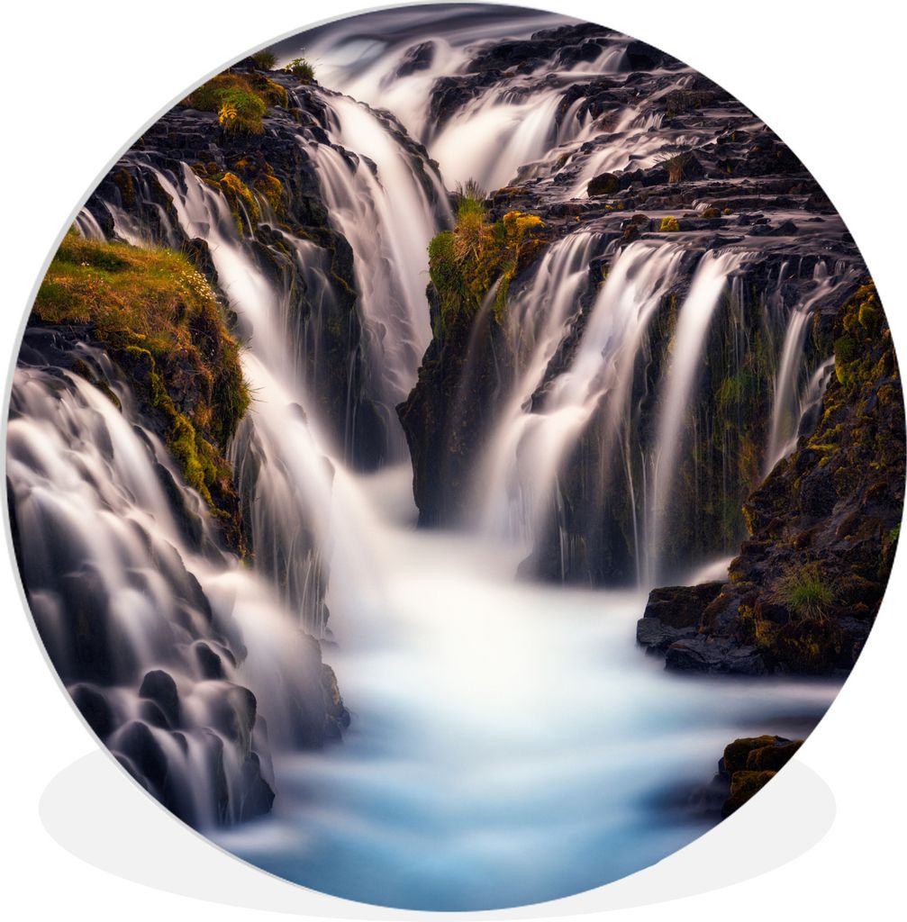 MuchoWow Rundes Wandbild - Runde Bilder Wasserfall - Fluss - Berg Ø 30 cm Kreis Wanddekoration Kunststoff - Wandkreis - Wandschmuck - Schlafzimm...