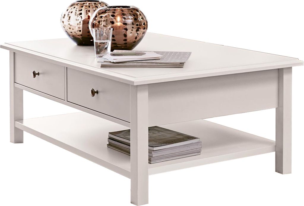 Couchtisch KOPENHAGEN in weiß, Landhausstil, 2 Schubkästen, Produktbild 