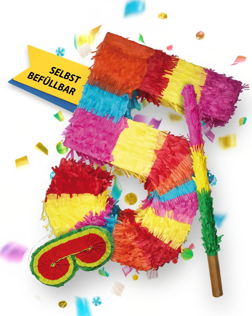 Pinata Zahl Set  5  mit Stab und Augenmaske Kinder Produktbild 