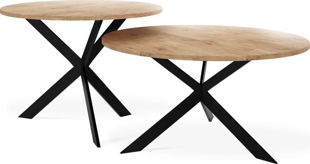 Couchtisch Set Lev - 2er-Set Beistelltisch Rund (Ø75/58 cm) - Wohnzimmertisch Industrial, Satztisch mit Metallgestell Schwarz - Kaffeetisch Modern...