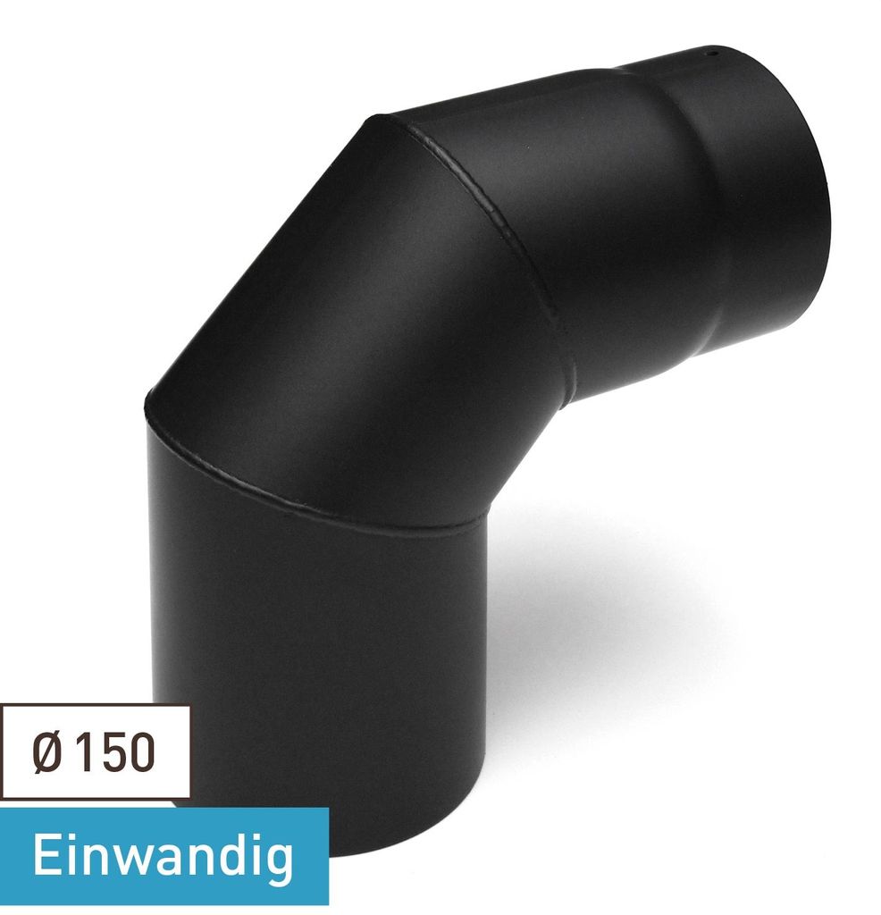 Raik Basic Rauchrohrbogen 150mm schwarz 90° ohne Tür für Rauchrohr / Ofenrohr