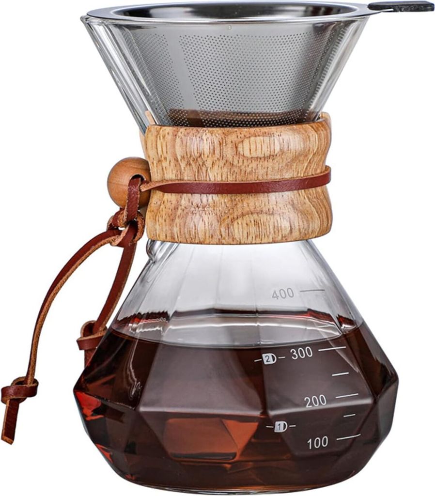 Pour Over Kaffeebereiter Glas Kaffeekanne mit Filter Kaffee Zubereiter für Filterkaffee kaffeezubereiter (400ML)