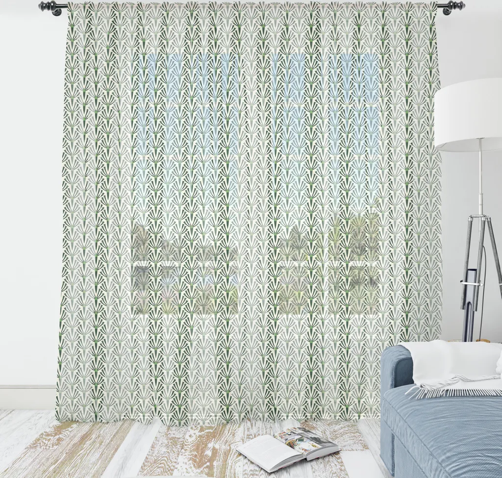 Tapisserie satinée vert lointain imprimé botanique abstrait 160x274cm