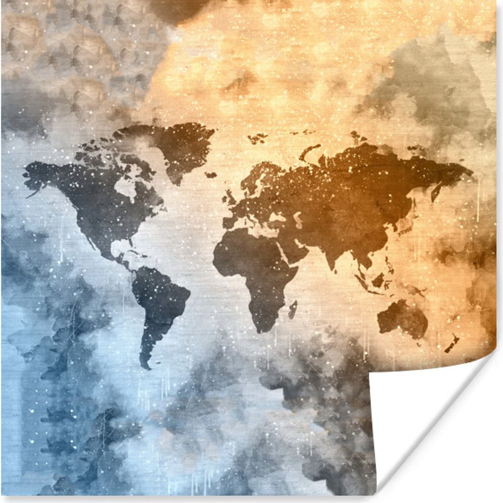 MuchoWow Poster Weltkarte - Abstrakt - Farben 100x100 cm - Babyzimmer