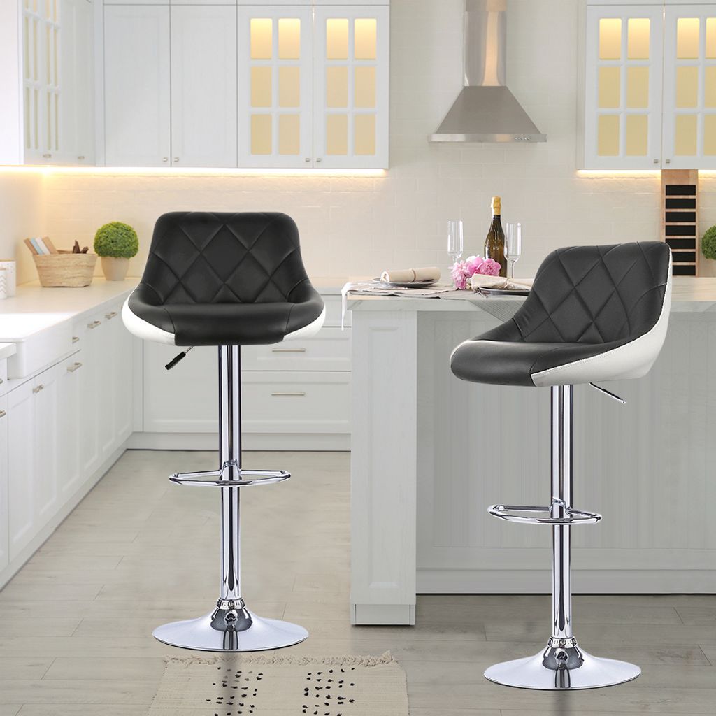 2er Set Barhocker,höhenverstellbarer Barstuhl 360° drehbarer Tresenhocker Polsterhocker mit Kunstleder für Küche/Bar/Salon/Esszimmer,Schwarz+Weiß