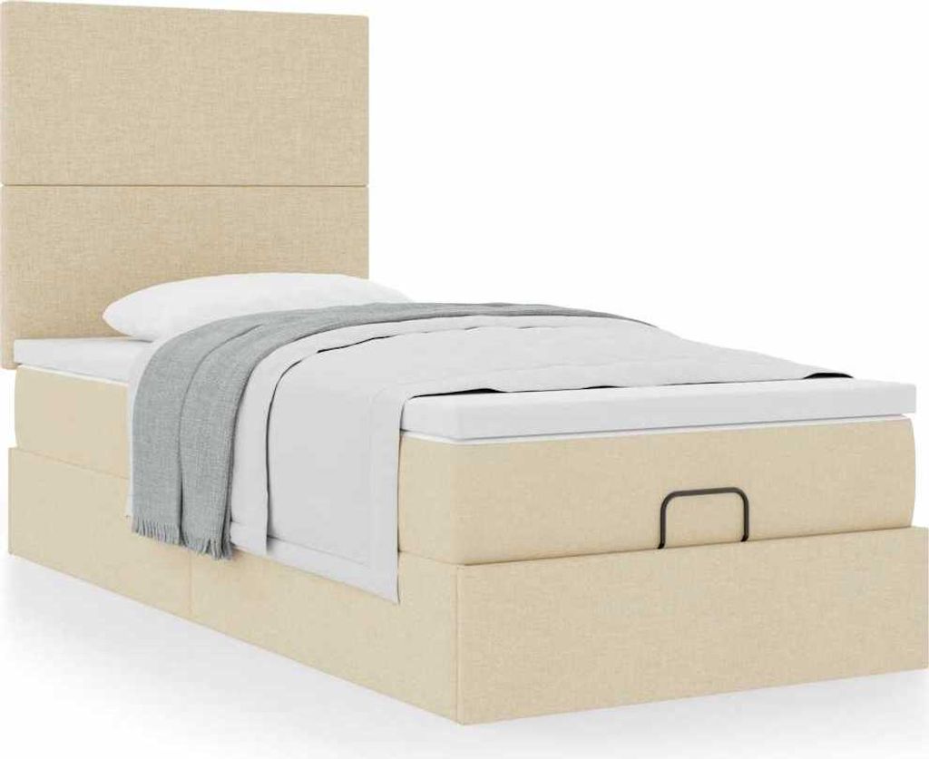"2024"Moderne Ottoman-Bett mit Matratze Creme 90x200 cm Stoff - Klassische Betten DE127572