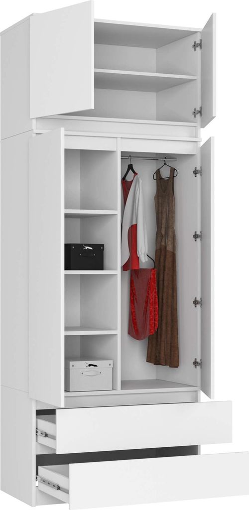 Moderner Kleiderschrank S90 mit Aufsatz und 2 Schubladen Produktbild 