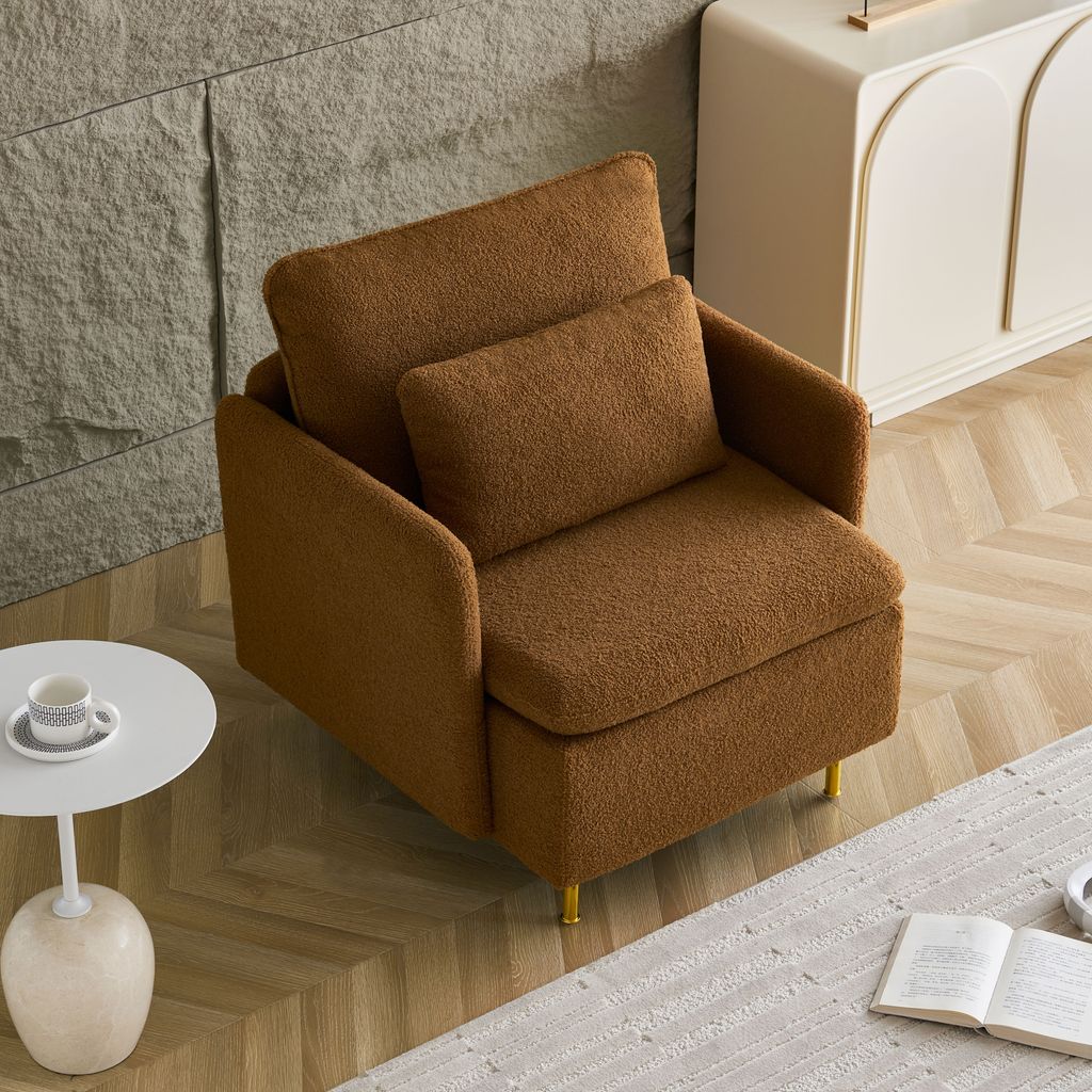 MODFU Einzelsofa Polsterstuhl mit Weiche Rückenlehne,Relaxsessel für Wohnzimmer und Schlafzimmer, Orange
