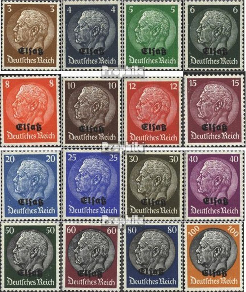Briefmarken Elsaß (Dt.Bes.2.WK.) 1940 Mi 1-16 (kompl.Ausg.) postfrisch Hindenburg