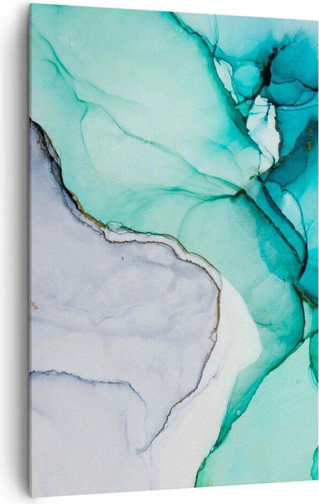 Bild auf Leinwand - Leinwandbild - Einteilig - Abstraktion Marmor Türkis - 80x120cm - Wand Bild - Wanddeko - Wandbilder - Leinwanddruck - Wanddeko...