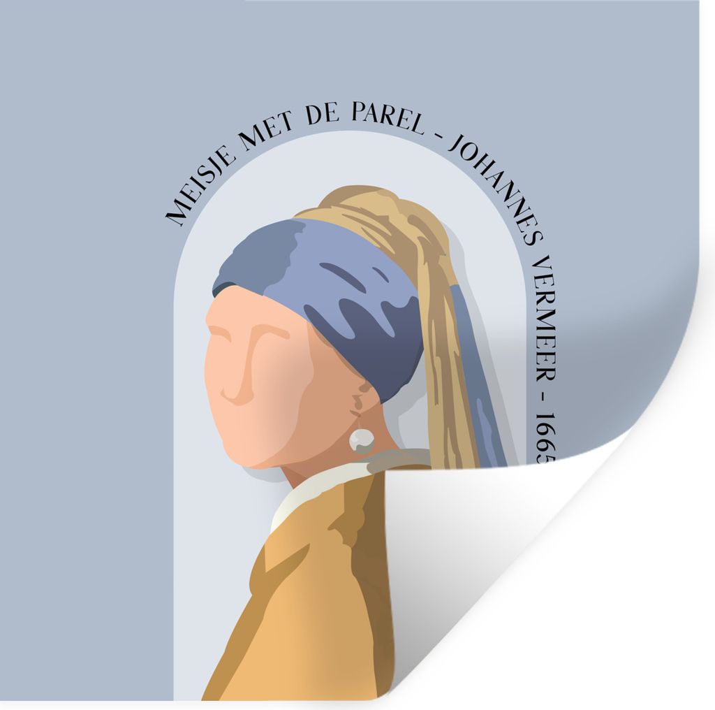 MuchoWow Wandtattoo Wandsticker Wandaufkleber Mädchen mit einem Perlenohrring - Blau - Vintage - Alte Meister 30x30 cm Selbstklebend und Reposit...