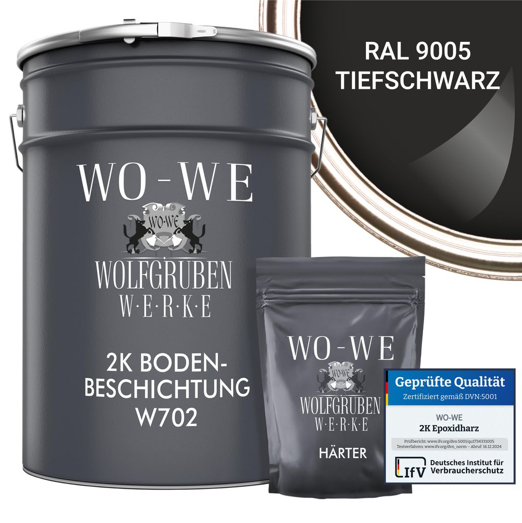 2K Epoxidharz Garagenfarbe Bodenbeschichtung W702 Tiefschwarz wie RAL 9005 - 5Kg
