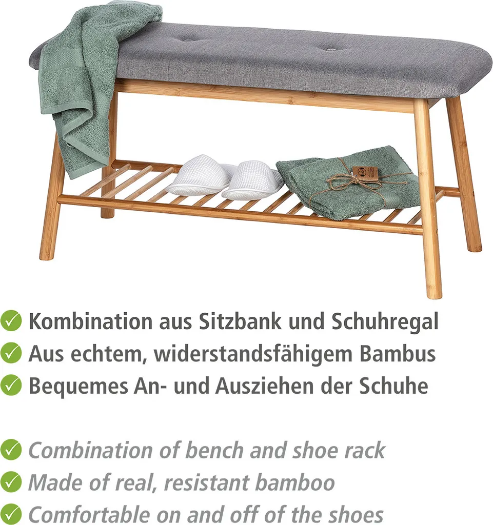 WENKO Bahari Banc de Siège avec Coussin en Bambou pour Chaussures - 3