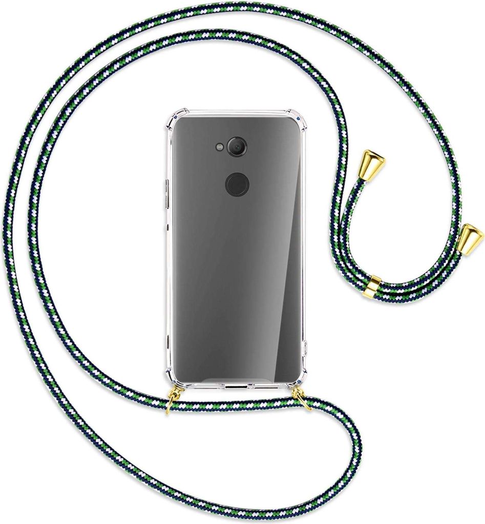 Handykette Backcover-Schutzhülle mit Band (Metall goldfarben) für Sony Xperia XA2 Ultra - grün/blau/weiß