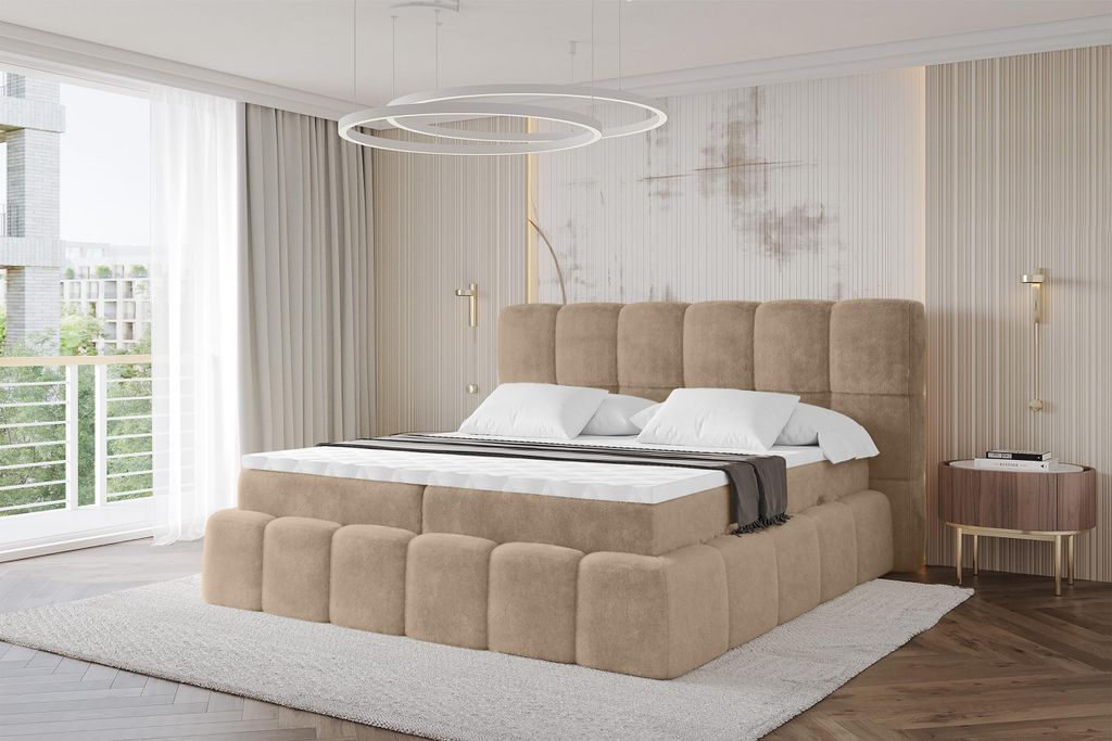 ALTDECOR Boxspringbett mit Matratze und Lattenrost, Topper, Polsterbett mit Bettkasten, Bett mit Stauraum H4-Matratze, Doppelbett, Boxbett - AURI -...