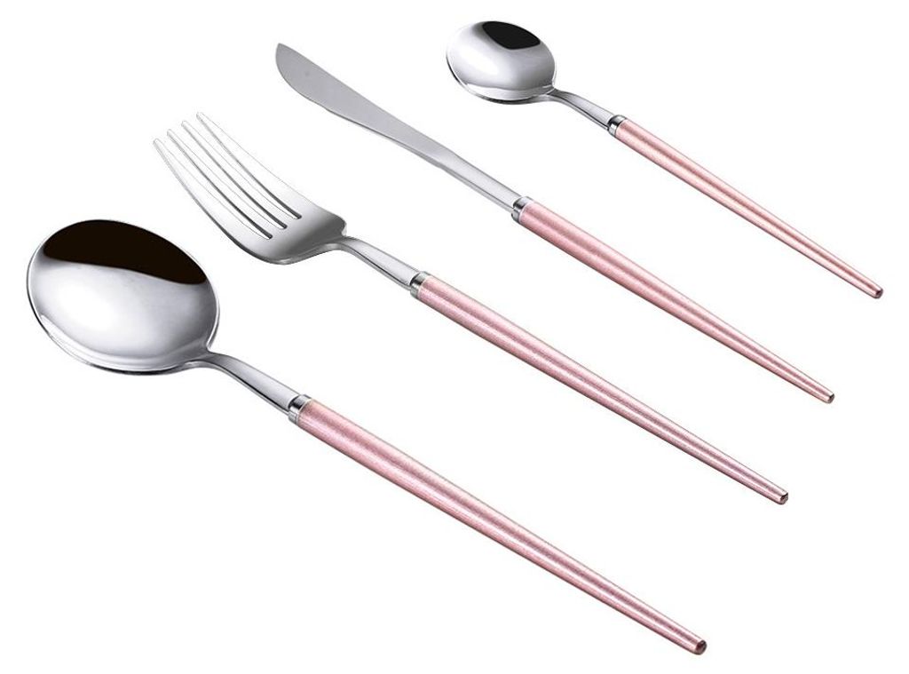 Silberbesteck-Set mit einfarbigem Griff, 4-teiliges Edelstahl-Besteckset, Küchenutensilien-Set für 1 Person, rosa
