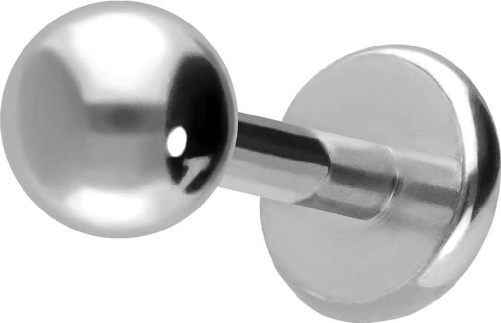 Ohrpiercing, Nasenpiercing Titan Labret mit Push Fit Silber Stablänge: 5mm + Stabstärke: 1mm + Kugelgröße: 2,5mm