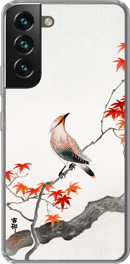 MuchoWow Handyhülle Schutzhülle Hülle für Telefoonhoesje Samsung Galaxy S22 Japanischer Ahorn - Skandinavisch - Vogel - Zweig Silikon Softcas...