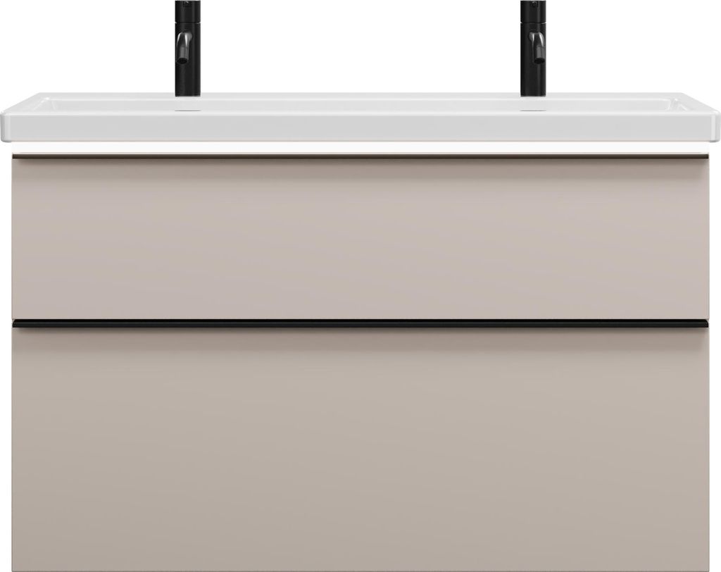 burgbad Eqio Keramik-Waschtisch mit 2 Armaturbohrungen, inklusive Waschtischunterschrank mit LED-Beleuchtung, Breite 1030mm, SEZB103F6583C0001G0252