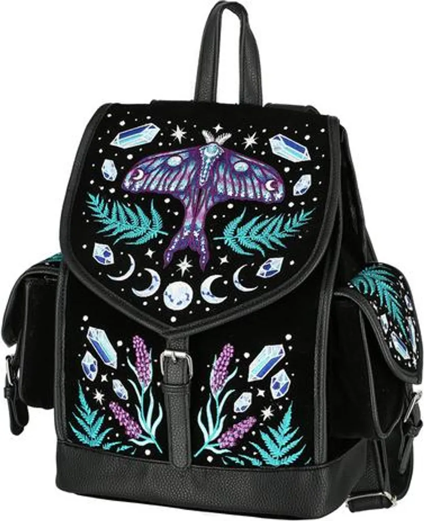 Sac à dos Gothique Restyle Enchanted Forest en Suédine Noire Brodée
