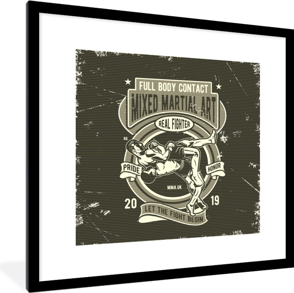 MuchoWow MuchoWow Gerahmtes Poster Mancave - Kampfsport - Sport - Vintage 40x40 cm - Poster mit zchwarzem Bilderrahmen - Poster - Plakat im Rahmen