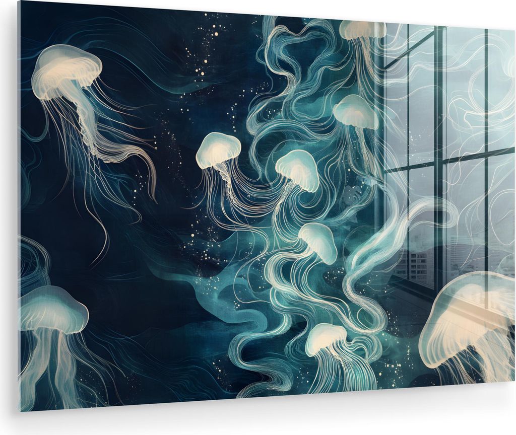 MuchoWow Glasbilder - Bilder auf Wandbild - Foto auf Glas Qualle - Meer - Weiß - Wellen 30x20 cm Wanddekoration aus Glas - Acrylglasbild - Acrylbi...