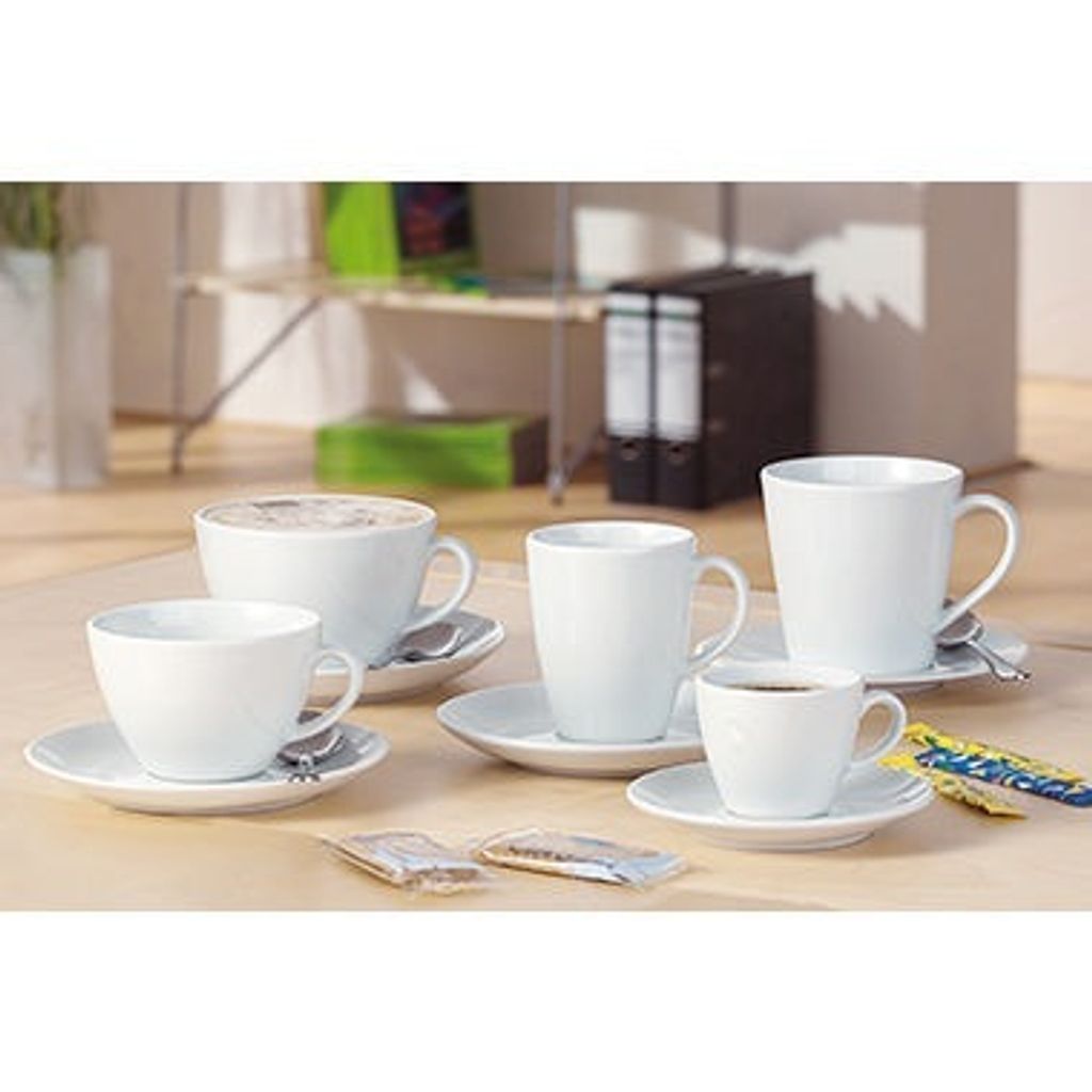 Esmeyer 6 Cappuccino-Tassen 0,30 ltr. mit Untertasse aus weißem, schweren Porzellan Form BISTRO , 433-213