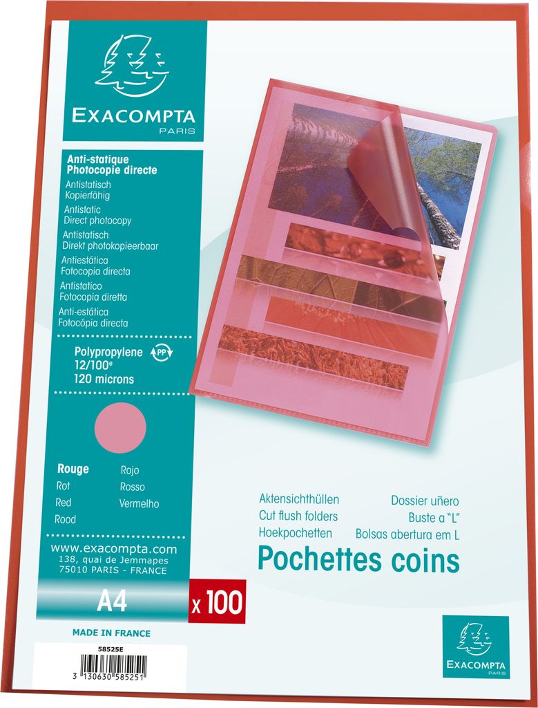 Exacompta 10x Packung 100 Aktenhüllen PP genarbt 1,2mm - A4 - Rot - 58525E