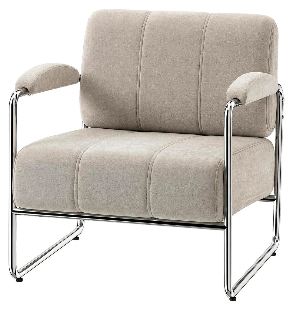 Loungesessel mit Armlehnen, Polstersessel mit breitem Sitz und dicker Polsterung, Relaxsessel in Chenille-Optik, elektroplattierte Stahlbeine für ...