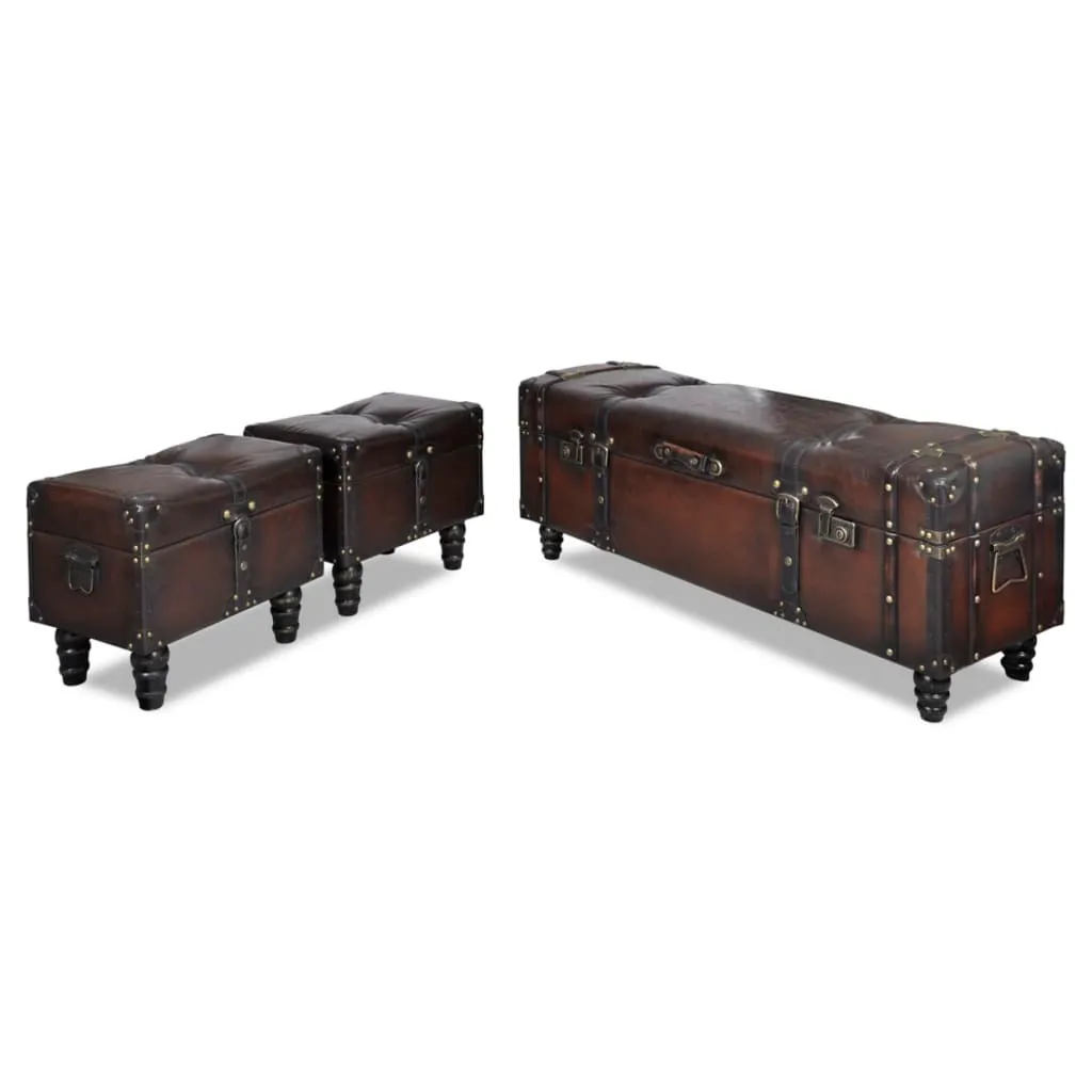 Solution de rangement gain de place : set 3 coffres-sièges marron chic - 10
