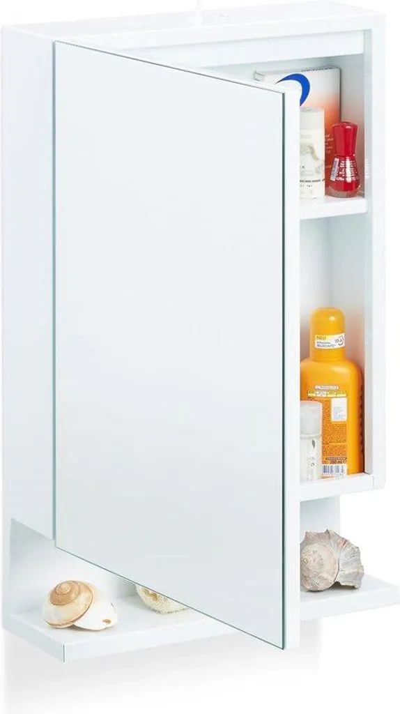 Meuble de toilette mural avec miroir et prise secteur, blanc 55 x 35 cm