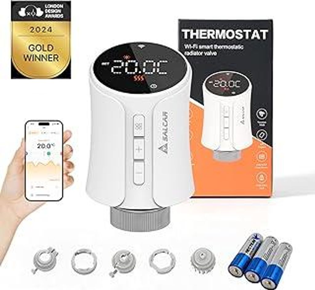 SALCAR Smartes Heizkörperthermostat Smart WiFi Thermostat Heizung Kompatibel mit Amazon & Google Home Programmierbar Heizungsthermostat Tuya Smart...