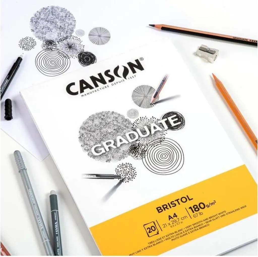 Canson Graduate Bristol 180g | Carta Liscia 20 Fogli per Disegno
