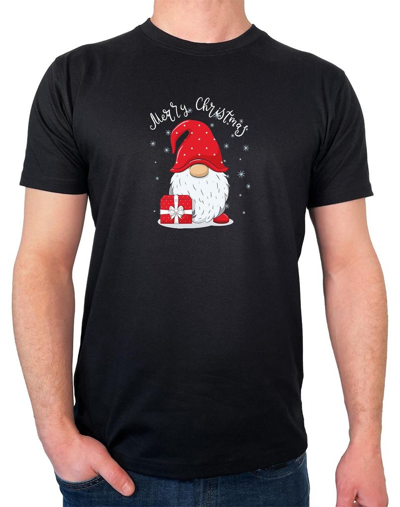 Huuraa Herren T-Shirt Merry Christmas Wichtel M Black Bio Baumwolle Fairtrade Herrenshirt Geschenkidee