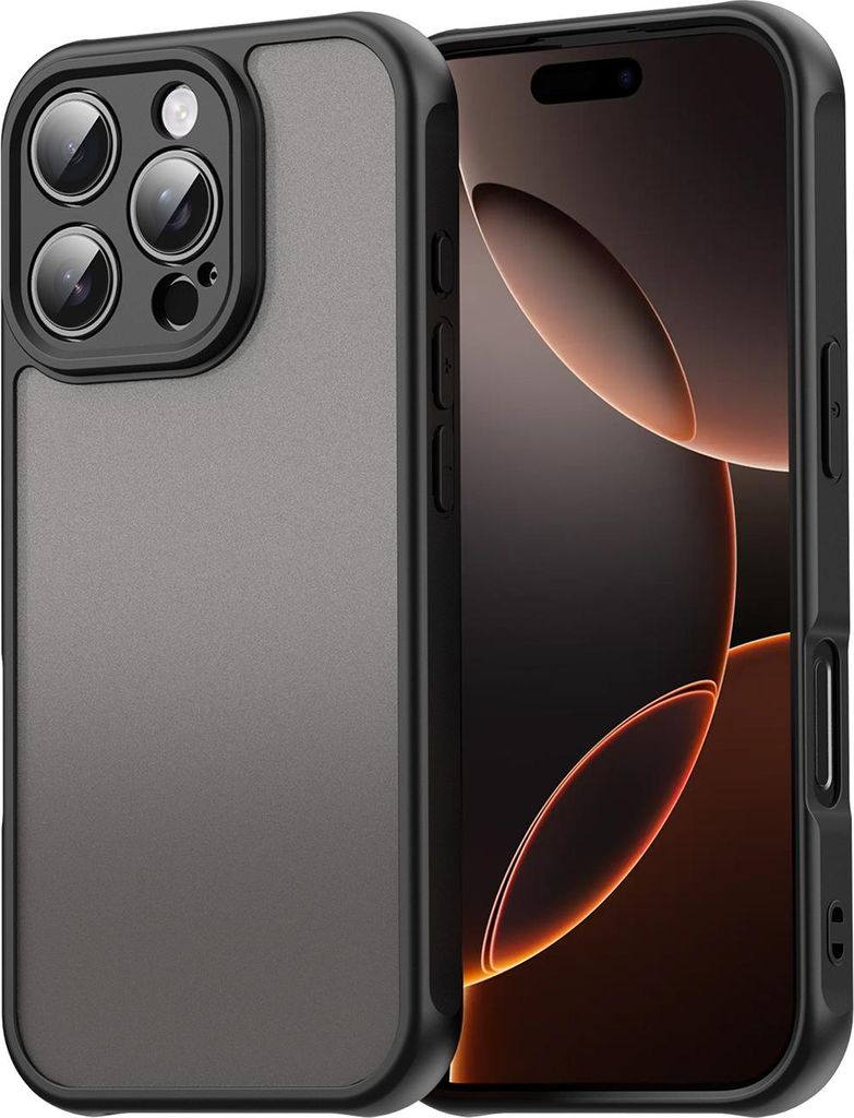 Matt Hülle für iPhone 16 Pro mit Kameraschutz, Transluzente Matt Rückseite Stoßfeste Handyhülle Schwarz