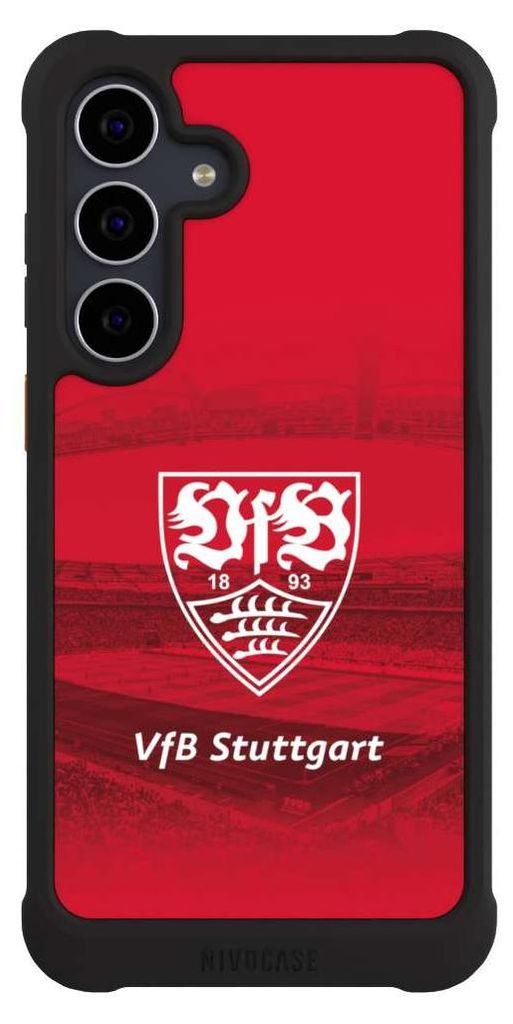 NIVOCASE Hülle für Samsung Galaxy S25 FE Stoßfeste Handyhülle NIVOmax Case Schwarz Offizielles Lizenzprodukt Stadion VfB Stuttgart