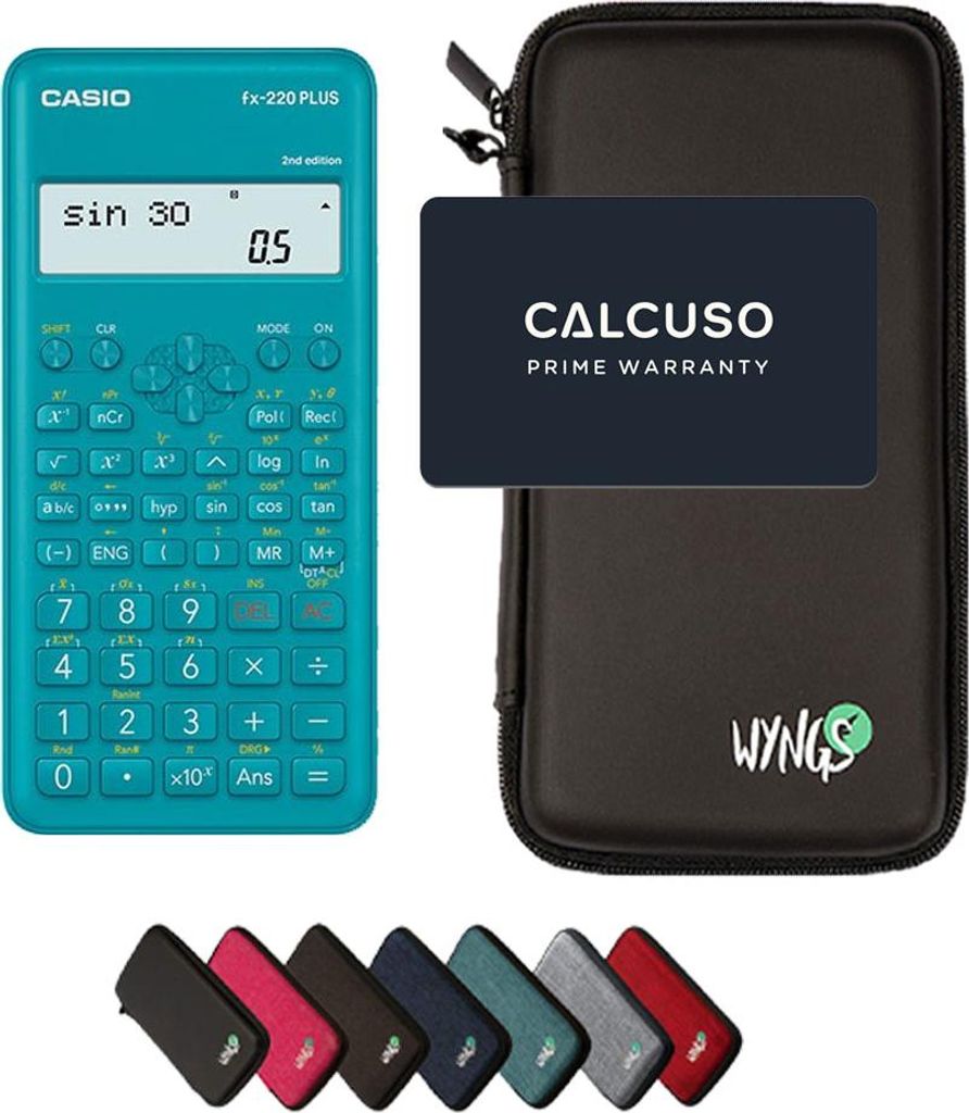 Casio fx-220 Plus 2nd edition inkl. WYNGS Schutztasche Schwarz - Wissenschaftlicher Taschenrechner - Basic Set