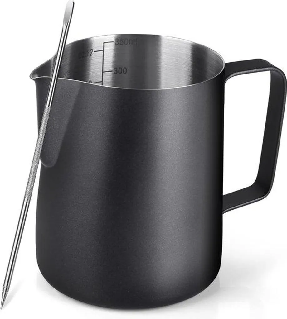 Mousseur à lait en acier inoxydable 350 ml noir pour espresso et latte art